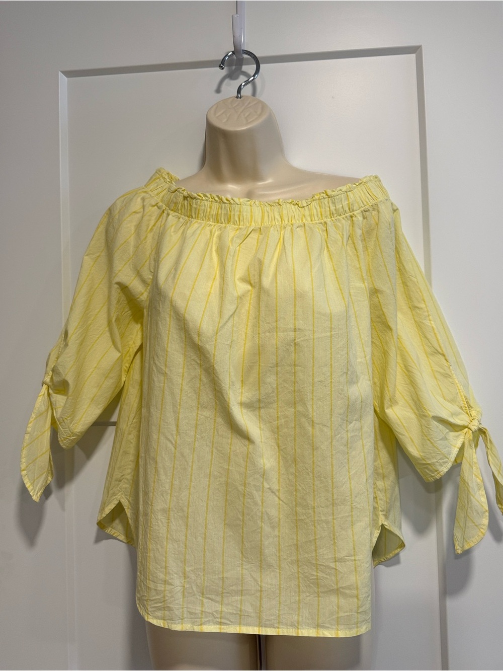 H&M Yellow Striped Off-Shoulder Tie-Sleeve Top NWT